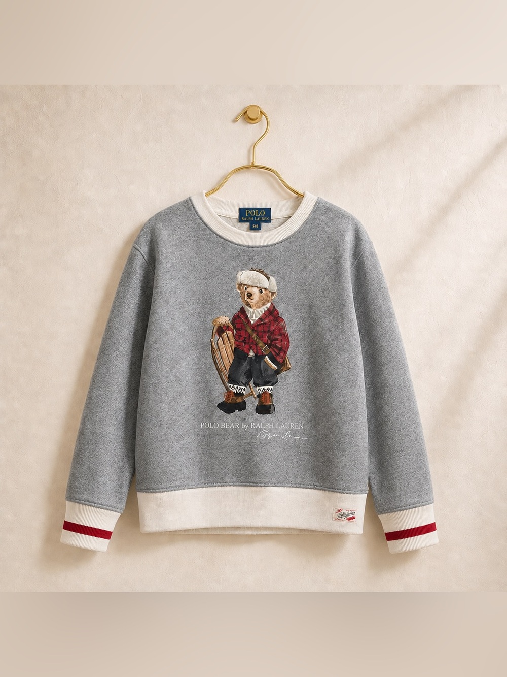 Polo Ralph Lauren Sled Polo Bear Sweatshirt Gray Kids Size S/8 - Picture 1 of 12